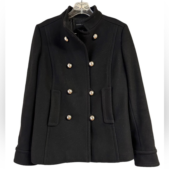 Banana Republic Wool Peacoat Black Jacket Vintage 2004 Y2k Silver Buttons Small - Picture 3 of 16